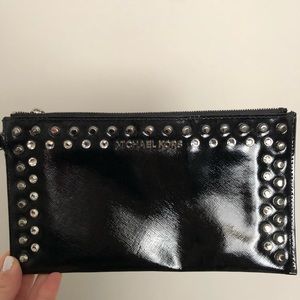 Michael Kors Black Patent Leather Studded Wristlet